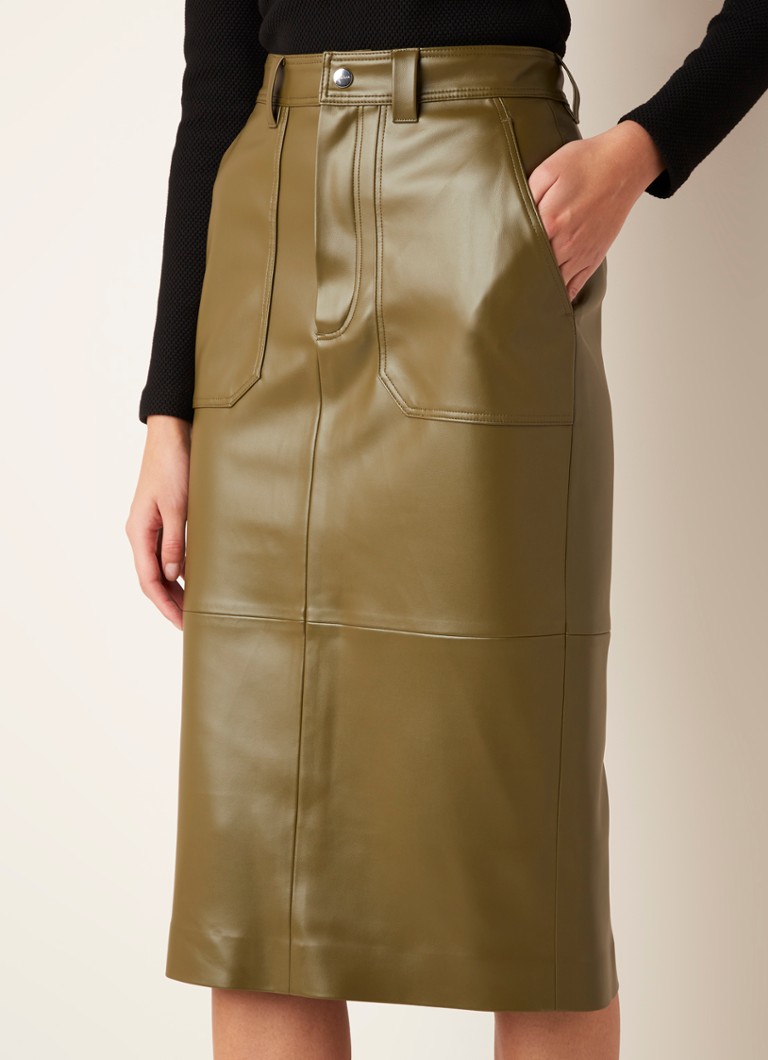 Vanilia - Midirok van imitatieleer met steekzakken - Khaki
