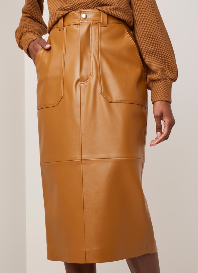 Vanilia - Midirok van imitatieleer met steekzakken - Camel