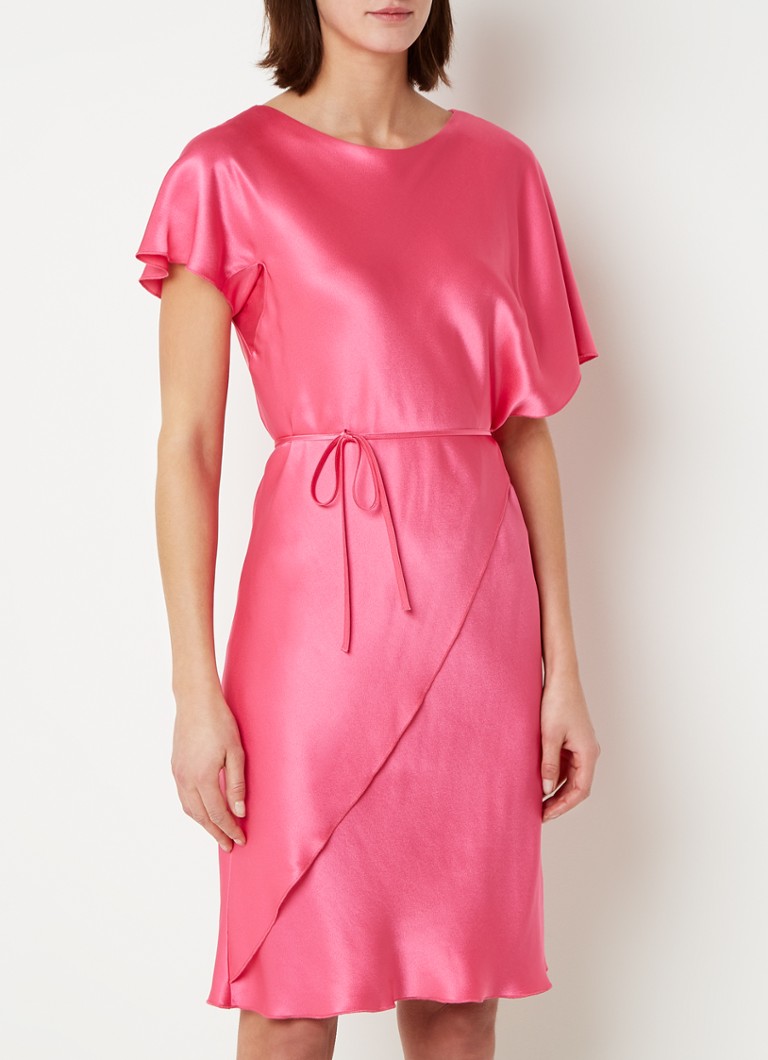 Vanilia - Mini jurk van satijn met volant en strikceintuur - Roze