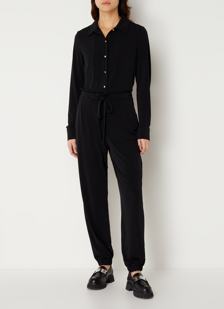 Vanilia Tapered fit jumpsuit van jersey met strikceintuur • Zwart • de