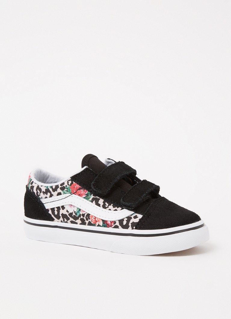 VANS Leopard Floral Old Skool V sneaker met suède details • Zwart • de
