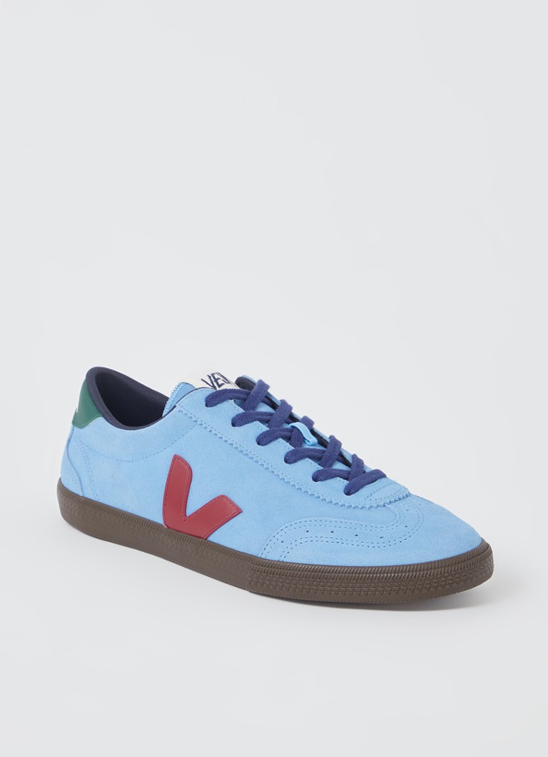 Veja - Volley sneaker van suède met leren details - Lichtblauw
