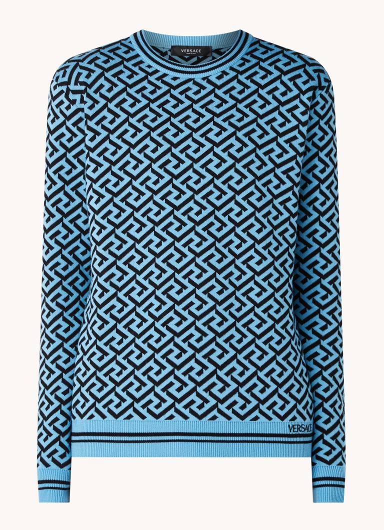 Ewell Smelten chaos Versace Greca fijngebreide trui in wolblend met grafische print • Blauw •  de Bijenkorf