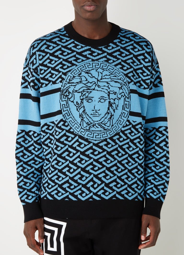 Uitrusting zondaar Vuiligheid Versace Medusa Greca pullover van wol met logoprint • Blauw • de Bijenkorf