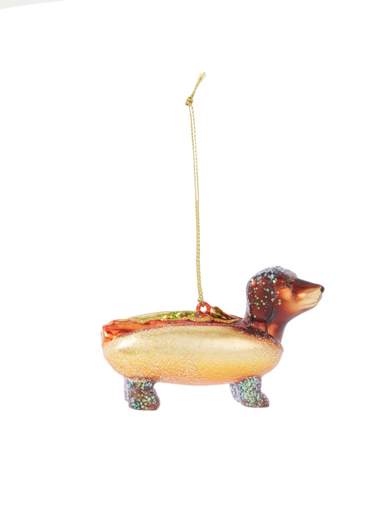 Vondels - Hotdog Dachshund kersthanger 6 cm - Bruin