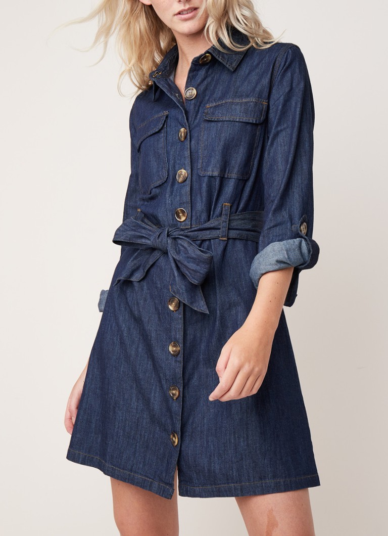 Warehouse - Blousejurk van denim met strikceintuur - Indigo