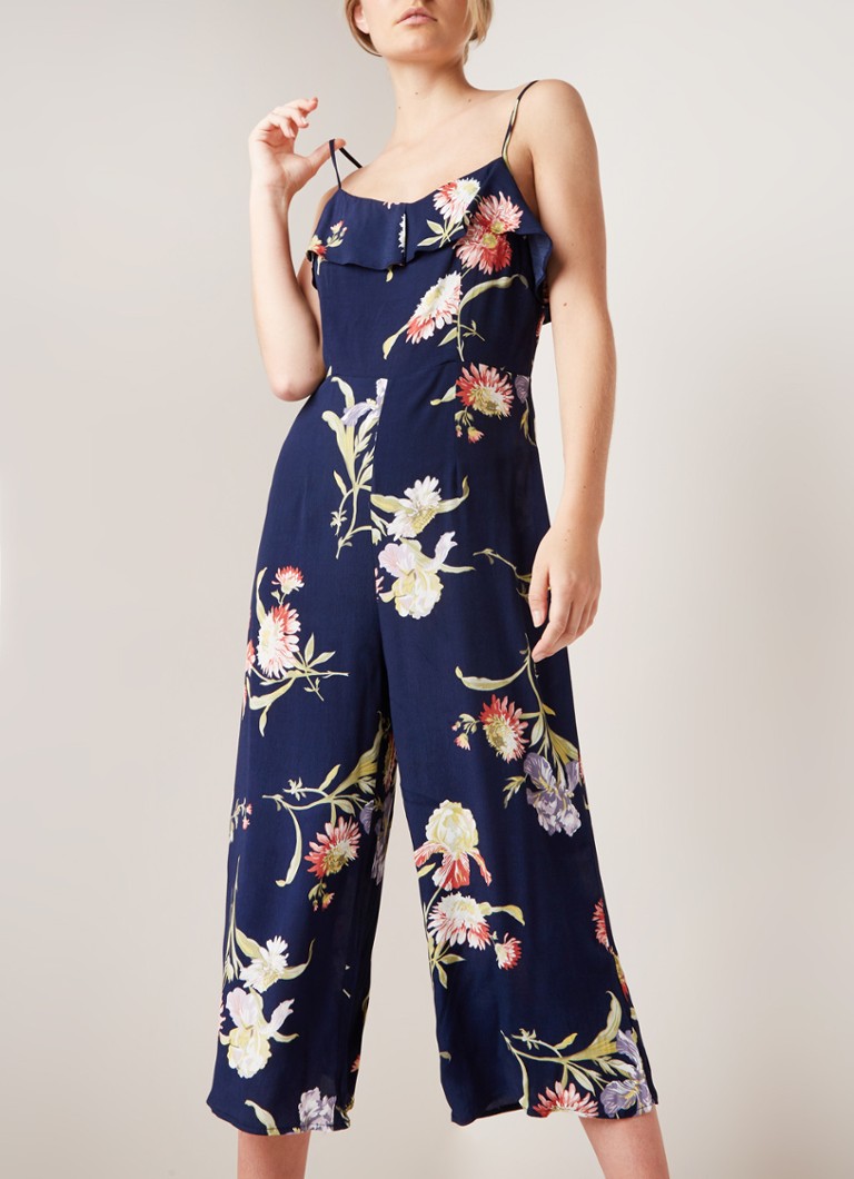 Warehouse - Iris loose fit jumpsuit met bloemendessin - Donkerblauw