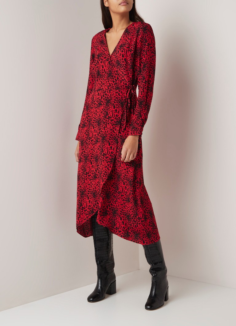 Warehouse - Maxi-jurk met luipaarddessin en overslag - Rood