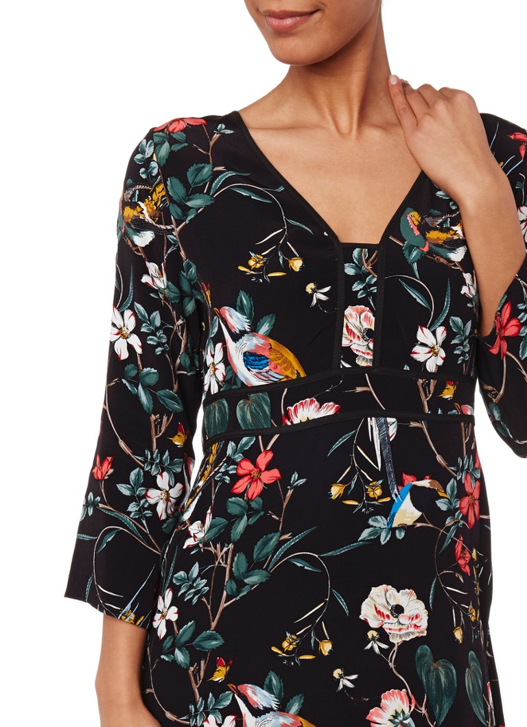 Fonkelnieuw Warehouse Midi-jurk met bloem- en vogelprint • Zwart • de Bijenkorf FU-07