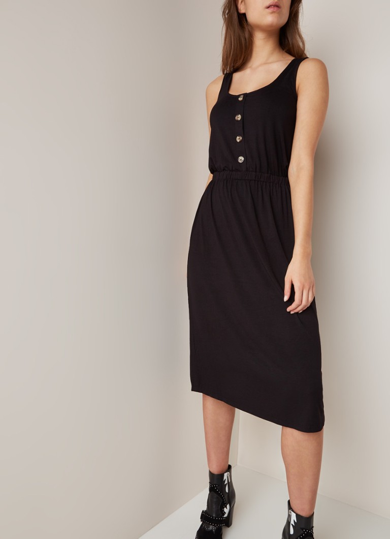 Warehouse Midi Jurk Met Decoratieve Knopen Diepzwart De Bijenkorf