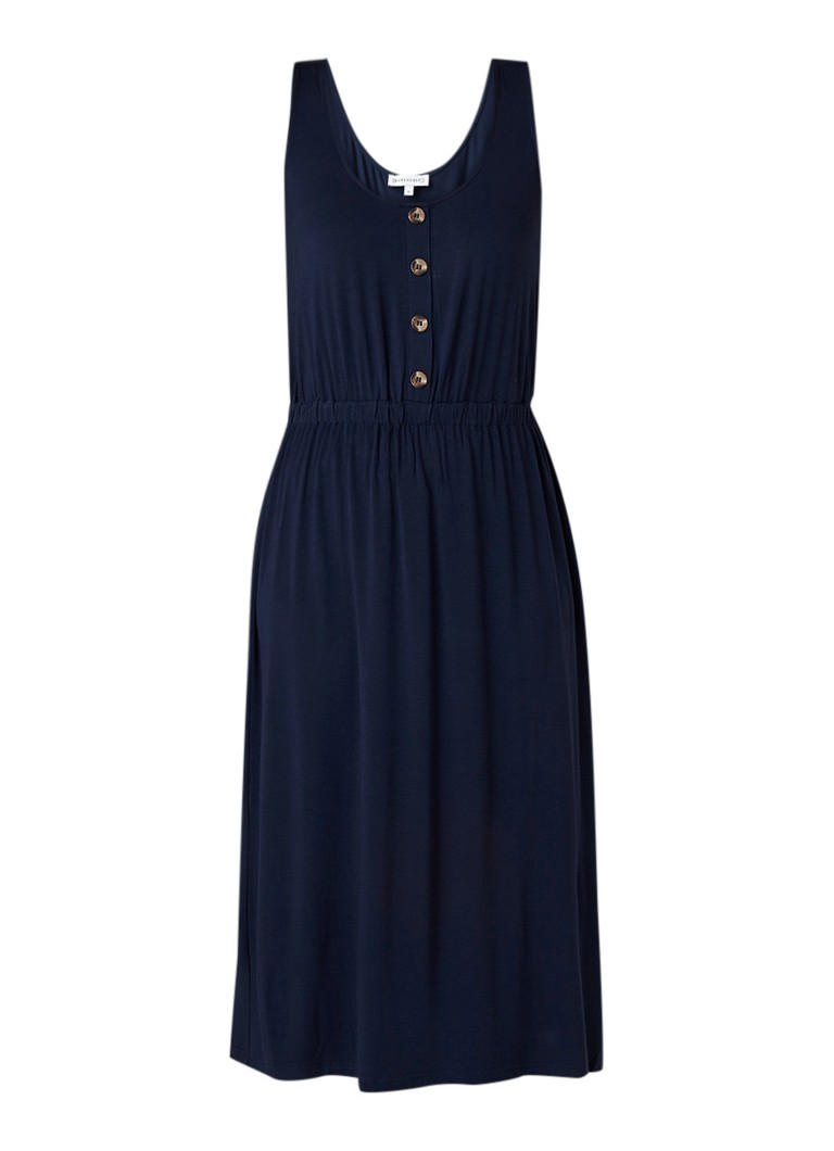 Warehouse Midi Jurk Met Decoratieve Knopen Donkerblauw De