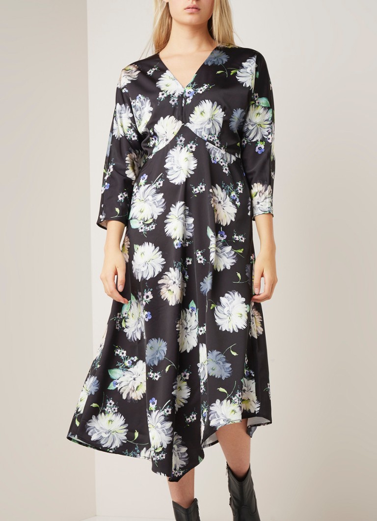 Warehouse - Midi-jurk van satijn met keyhole en cut-out  - Zwart