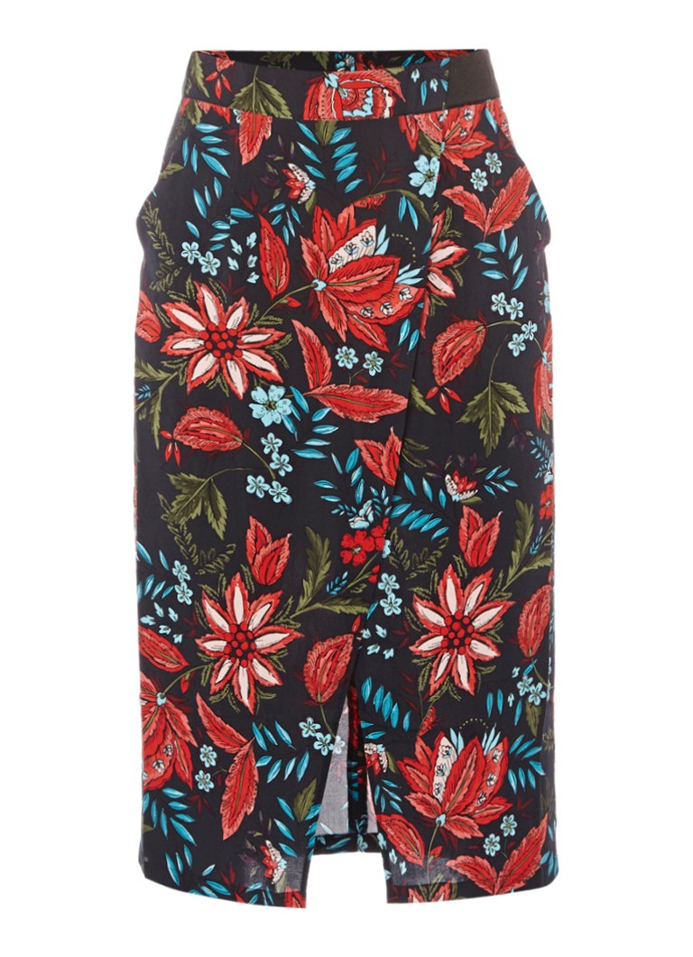 Warehouse Midi rok  met overslag  en botanische print  de 