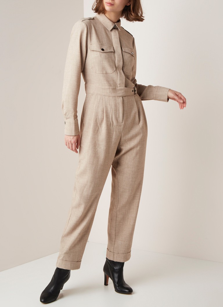 Warehouse - Straight fit jumpsuit met ceintuur en borstzak - Beige