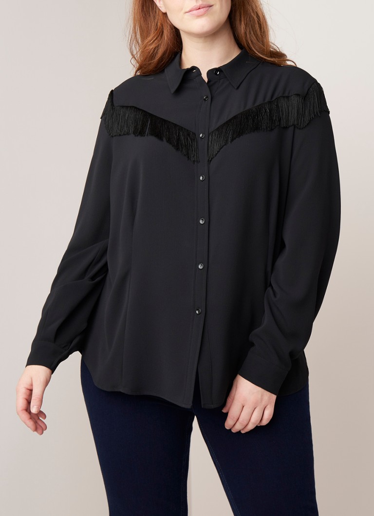 Ellendig Wie Beschietingen Western blouse van crêpe met franjes • Zwart • de Bijenkorf