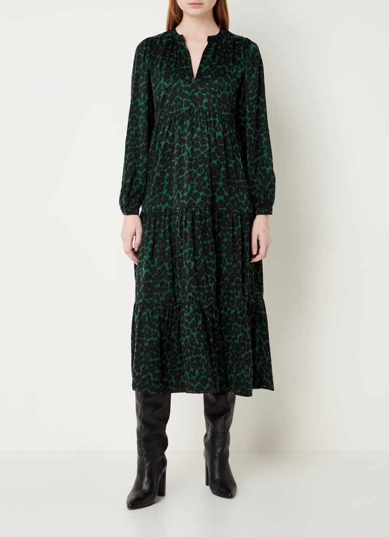 Whistles Alijn midi jurk met dierenprint en steekzakken • Donkergroen