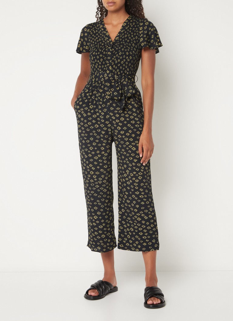 Whistles Abstract jumpsuit met smockwerk en strikceintuur • Zwart • de