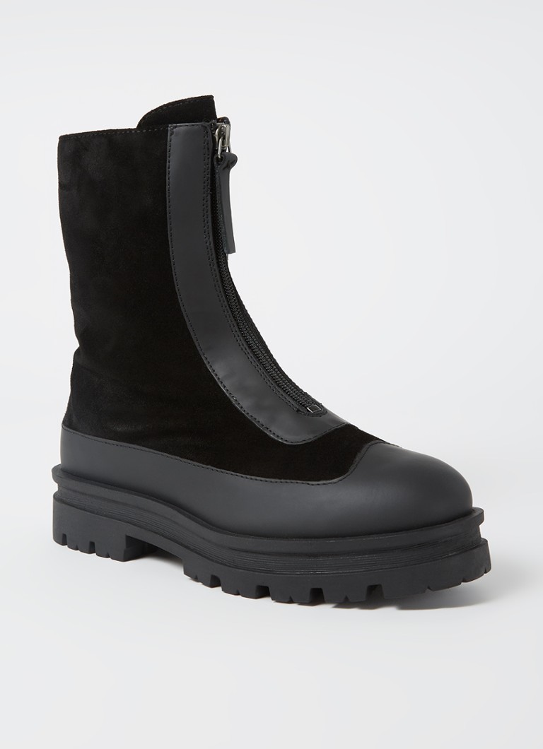 Whistles Barkley enkellaarsje met suède details • Zwart • de Bijenkorf