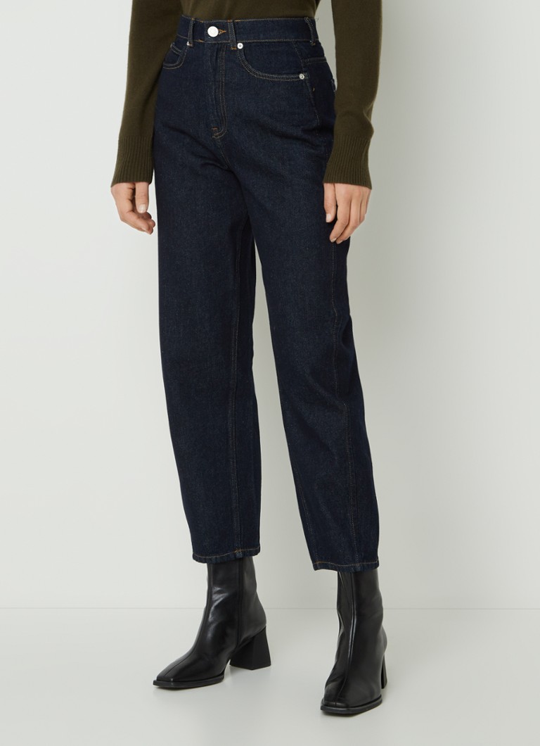 Whistles Barrel high waist tapered cropped jeans met donkere washing