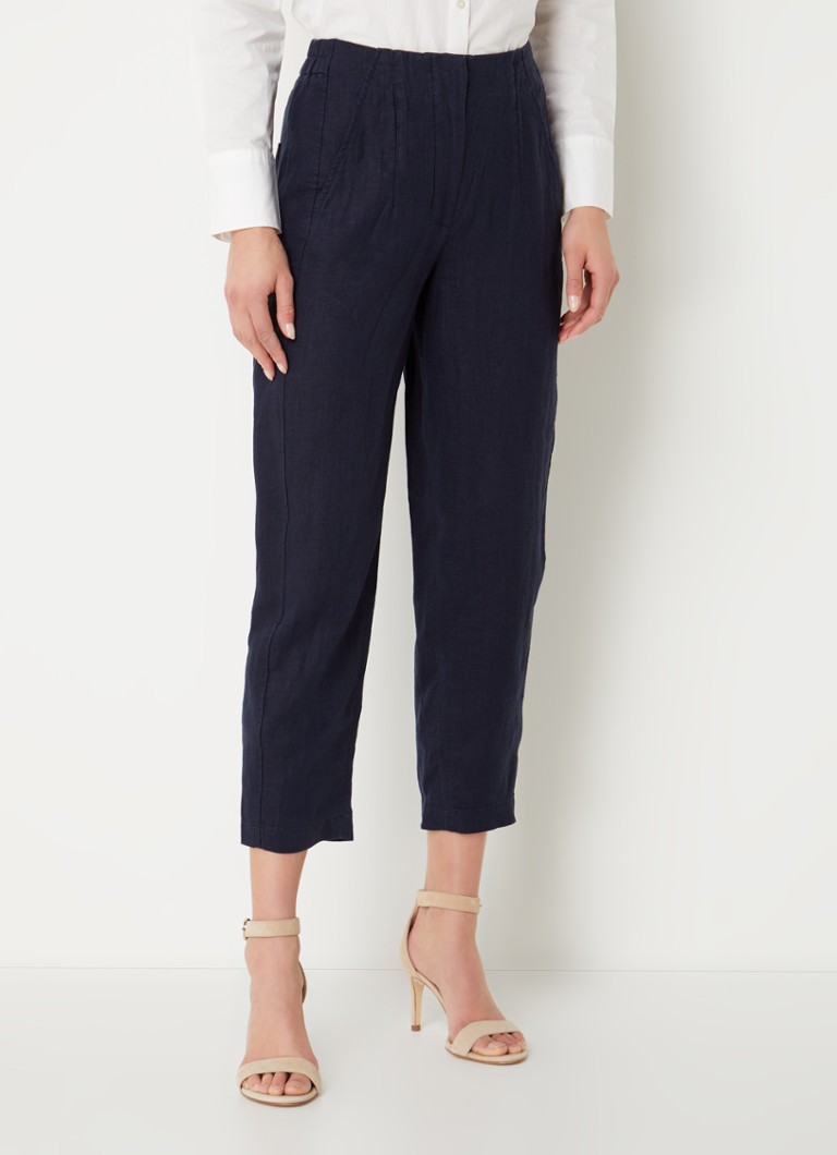 Whistles - Barrel high waist tapered fit cropped broek van linnen - Indigo