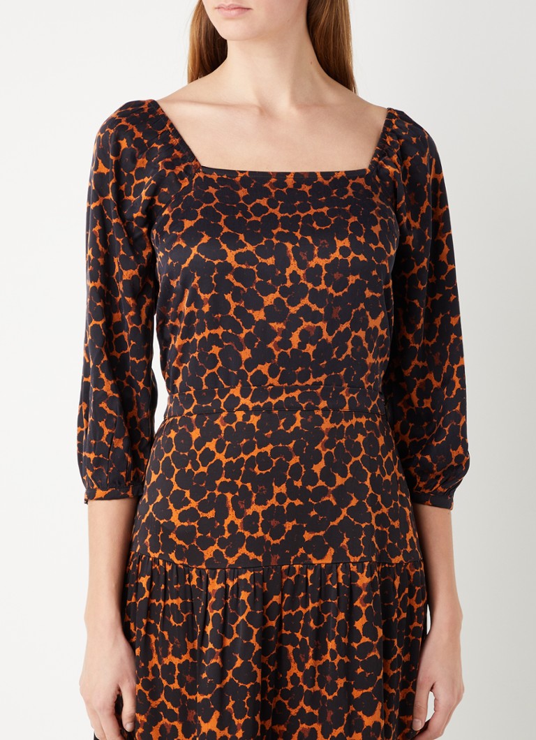 Whistles - Blanche top van satijn met panterprint - Oranjebruin