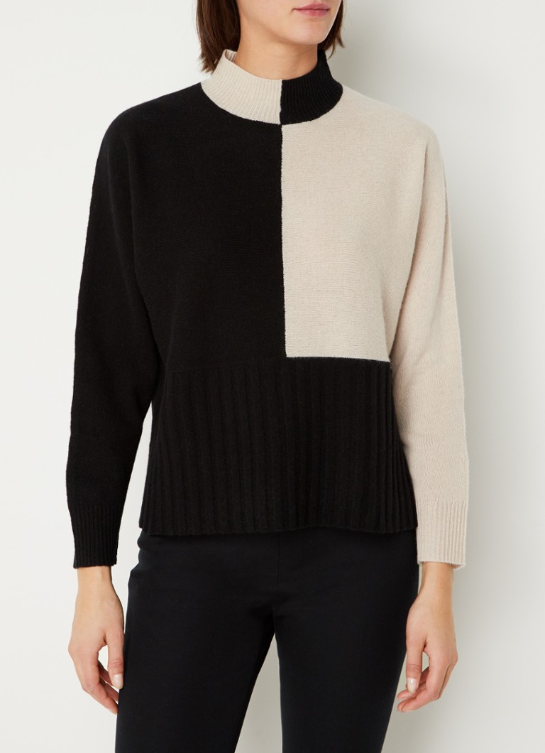 Whistles - Checkerboard fijngebreide trui van wol met opstaande kraag - Zwart