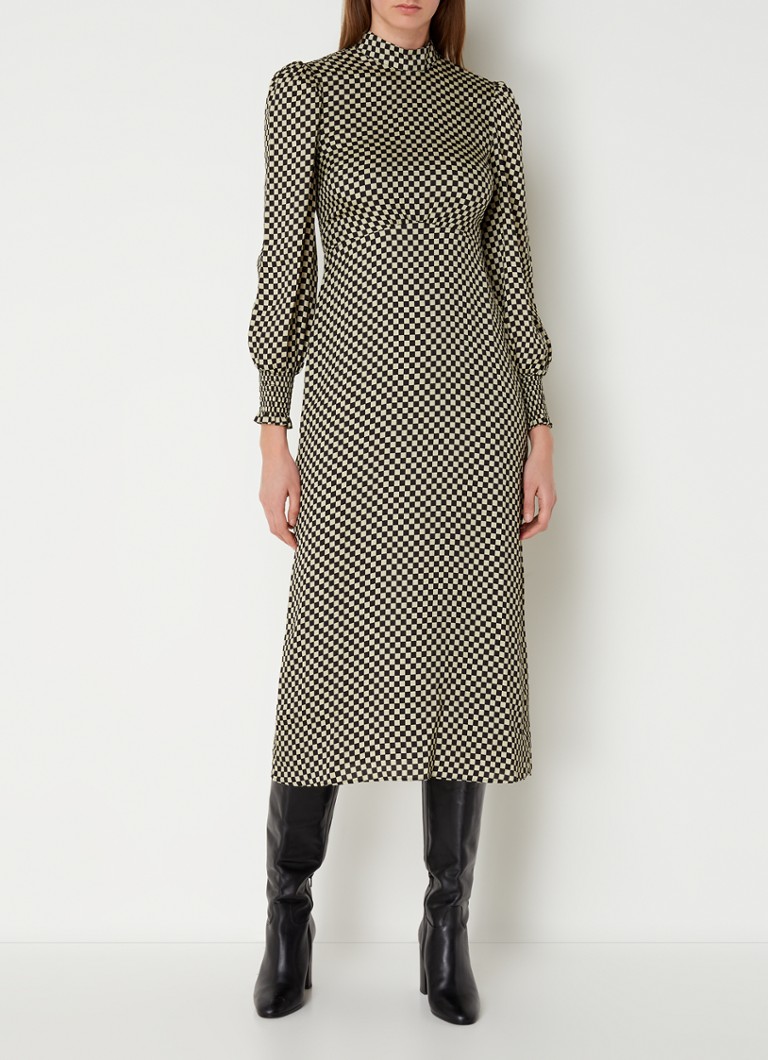 Whistles Darcie midi jurk met ruitprint en rugdecolleté • Zwart • de