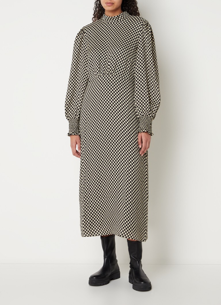 Whistles Darcie midi jurk met ruitprint en rugdecolleté • Zwart • de