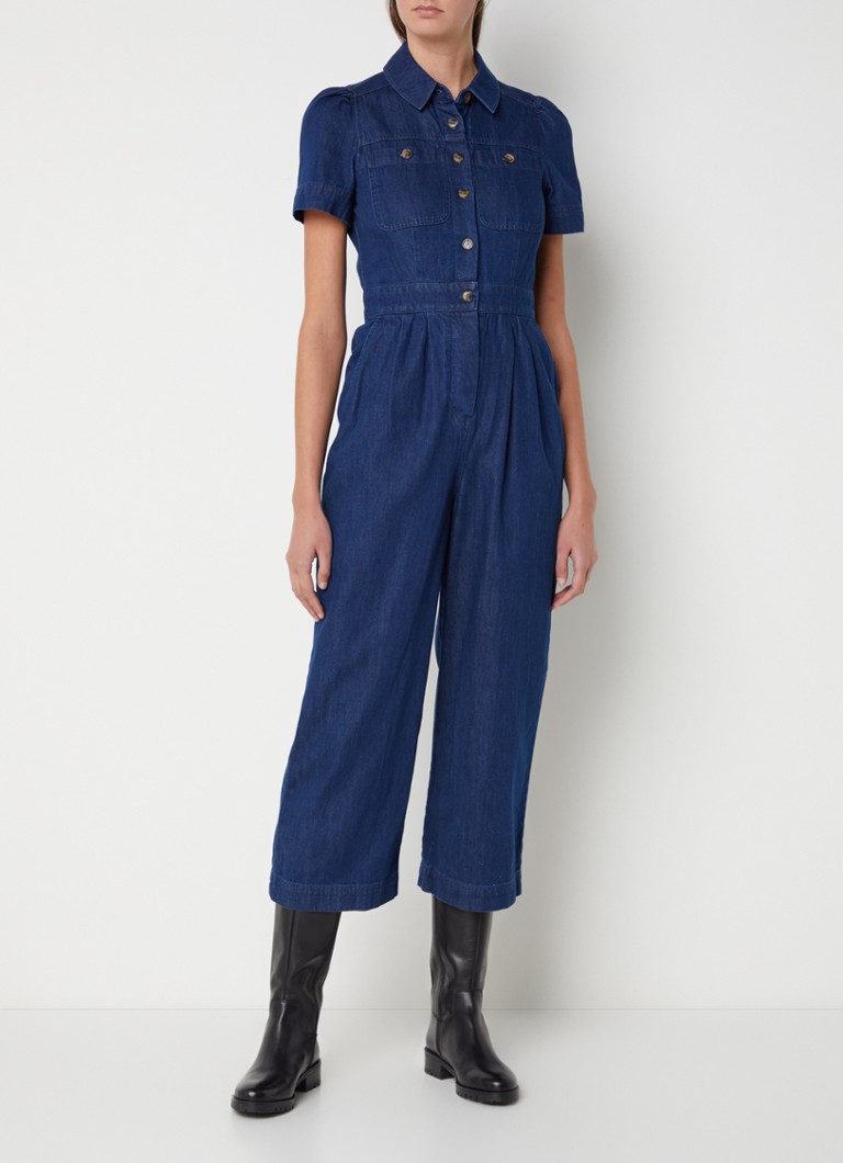 Whistles Emma wide fit cropped jumpsuit van denim • Indigo • de Bijenkorf