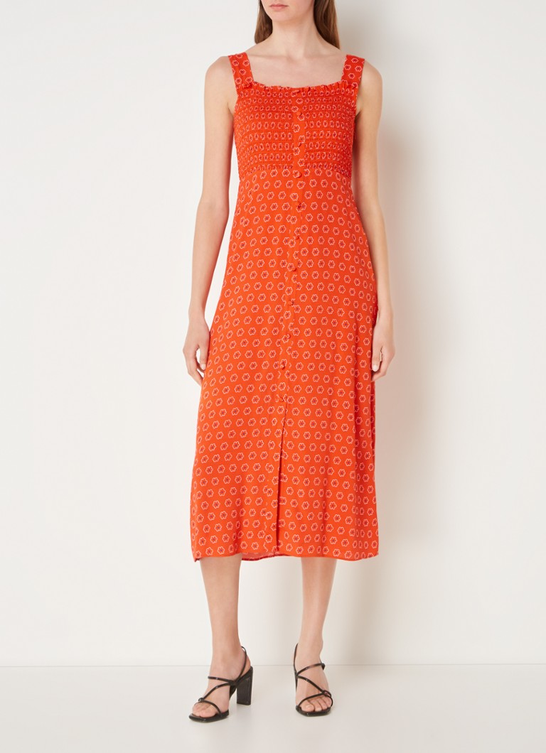 Whistles Flower mini jurk met smockwerk en bloemenprint • Rood • de