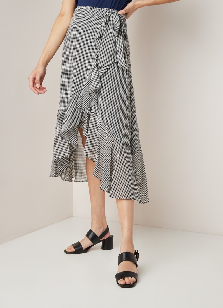 Whistles - Gingham wikkelrok met ruitdessin en volant - Grijs