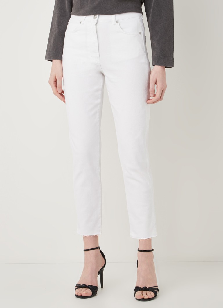 Whistles High waist slim fit cropped jeans met gerafelde zoom • Wit