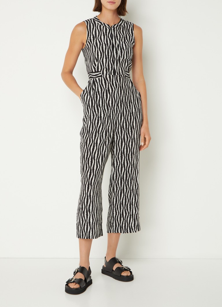 Whistles Josie mouwloze straight fit jumpsuit met print • Zwart • de