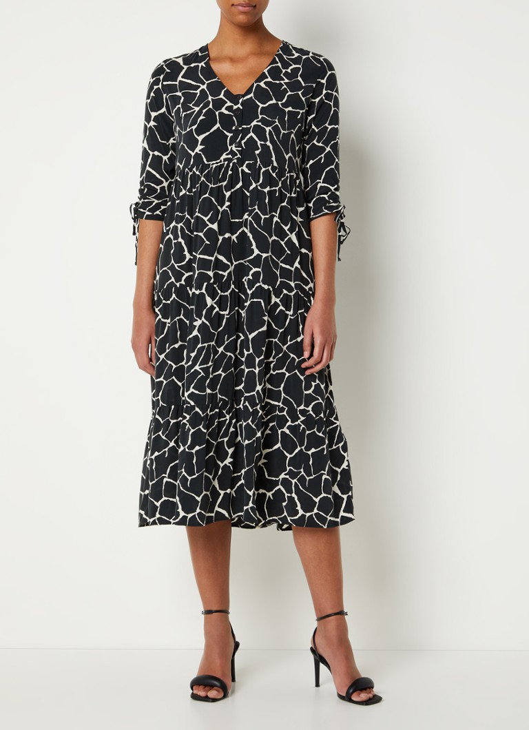 Whistles Layla midi jurk met print en steekzakken • Zwart • de Bijenkorf