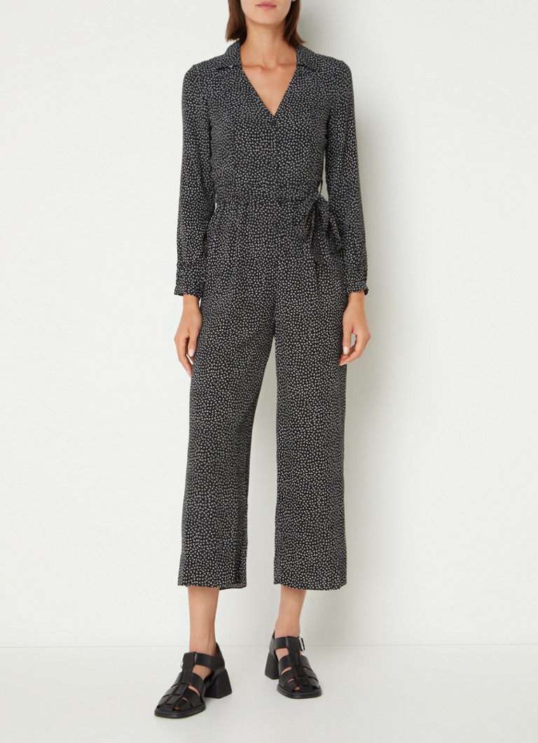 Whistles - Loose fit cropped jumpsuit met strikceintuur - Zwart