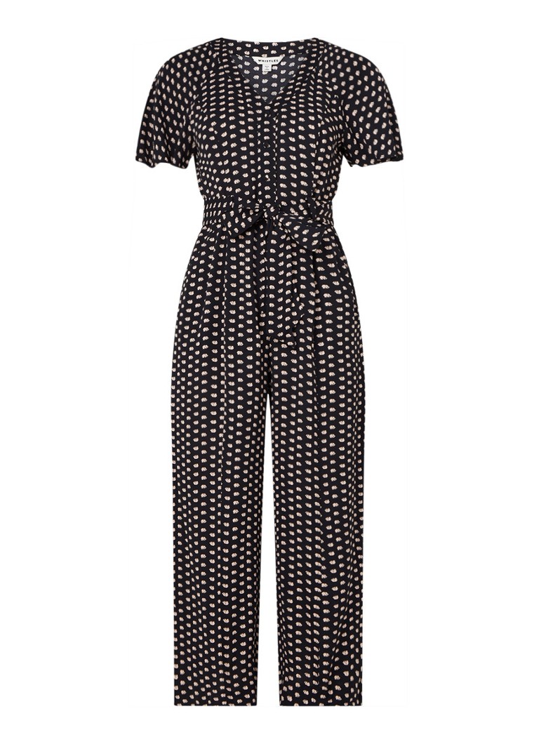 Whistles Loose fit jumpsuit met olifantenprint en strikceintuur • Zwart