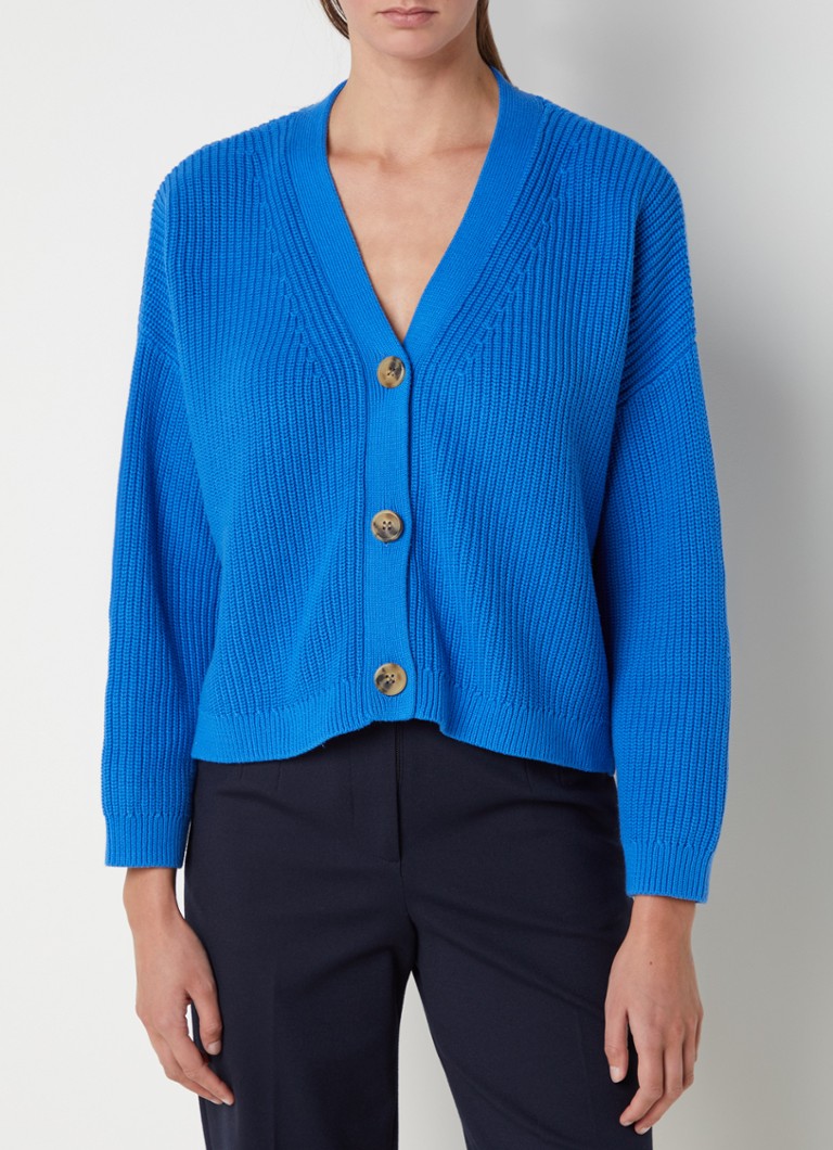 Whistles Mara grofgebreid vest met Vhals • Blauw • de Bijenkorf