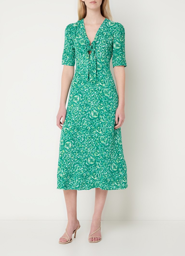 Whistles Midi jurk met bloemenpatroon en strikceintuur • Groen • de
