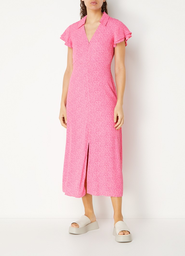 Whistles Midi jurk met split en volant • Roze • de Bijenkorf