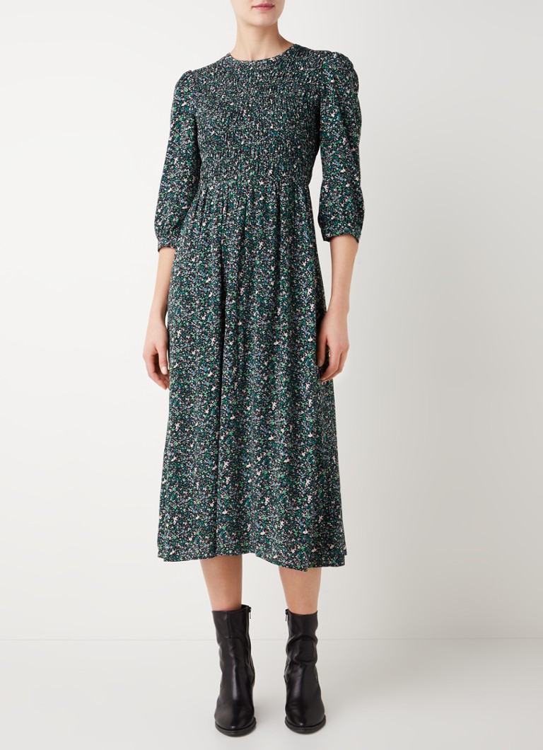 Whistles Midnight Garden midi tuniekjurk met smockwerk • Groen • de