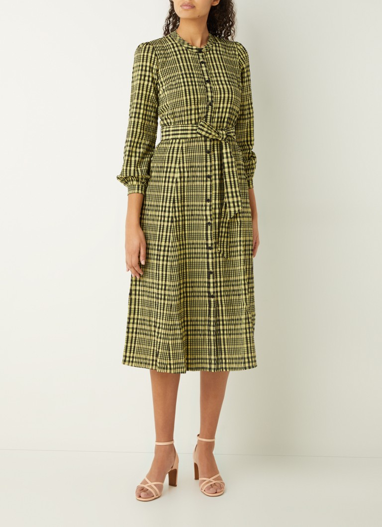 Whistles Nora Gingham midi blousejurk met strikceintuur • Geel • de