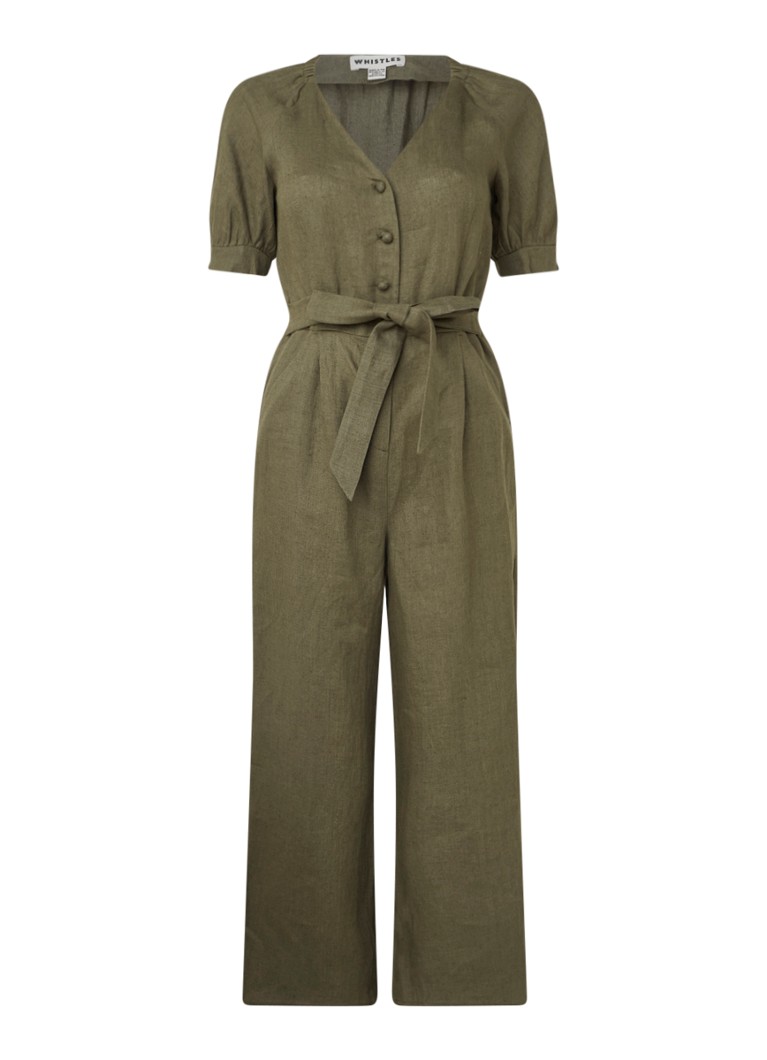 Whistles Nora wide fit jumpsuit van linnen • Donkerkhaki • de Bijenkorf