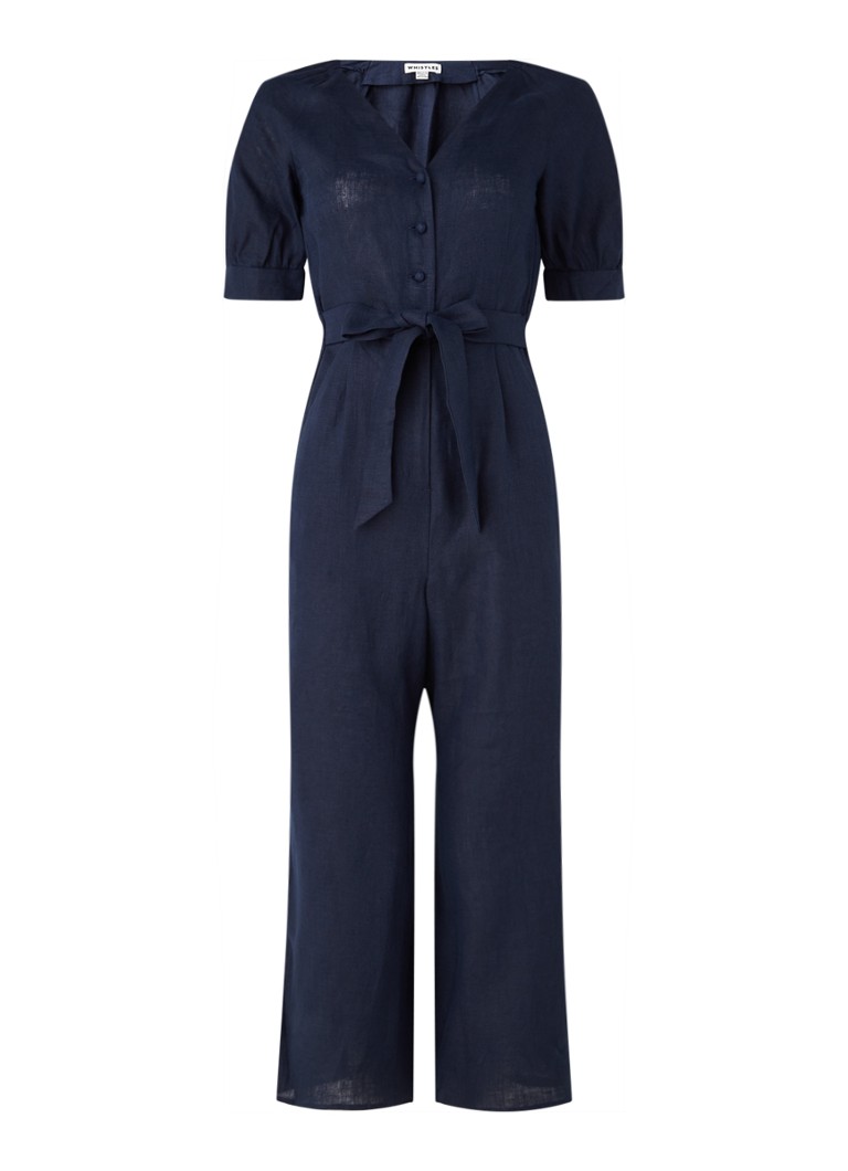 Whistles Nora wide fit jumpsuit van linnen • Donkerblauw • de Bijenkorf