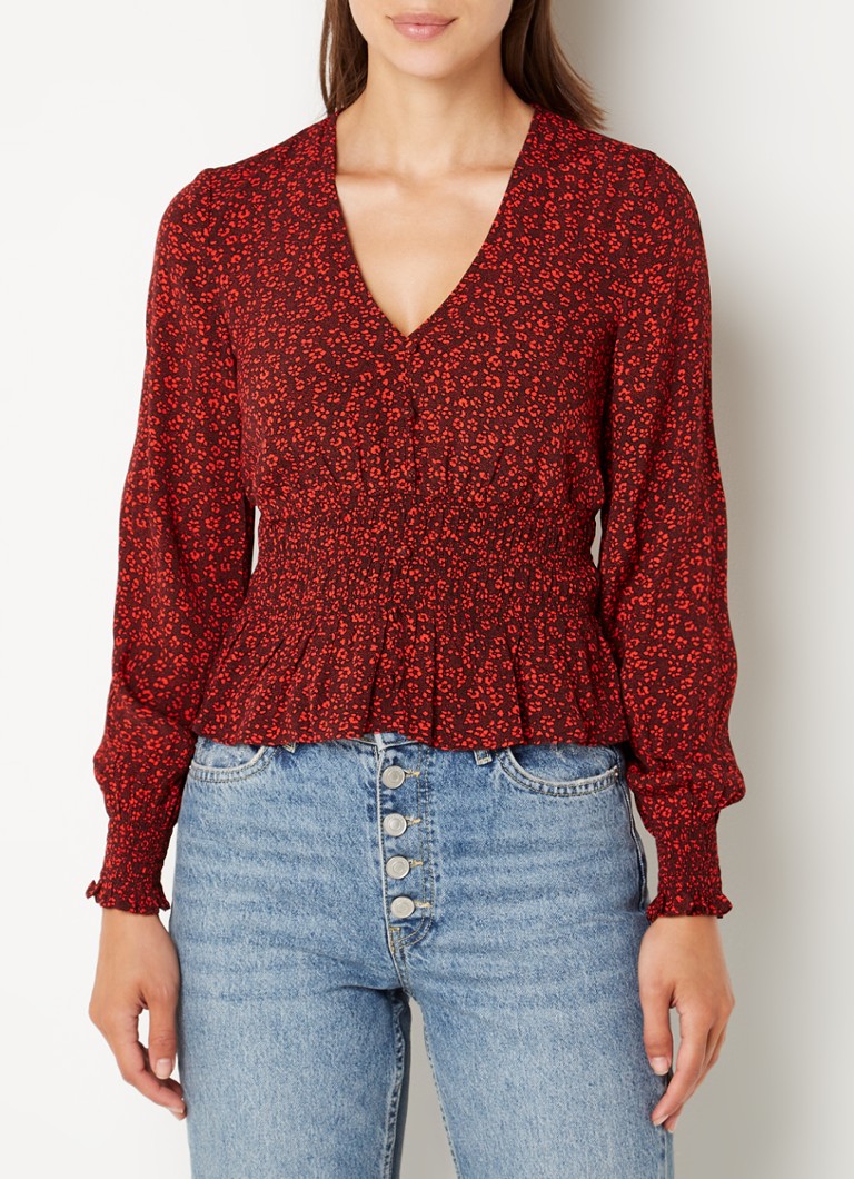 Whistles - Pansy blouse met bloemenprint en V-hals - Rood