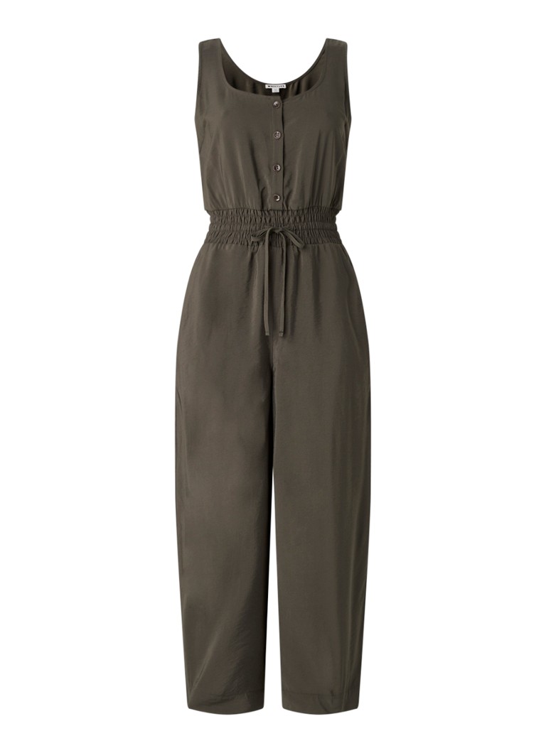 Whistles Quinn wide fit jumpsuit met smockwerk • Khaki • de Bijenkorf