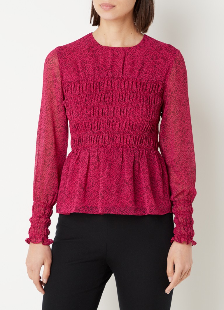 Whistles - Rosanna top met smockwerk en volant - Donkerroze