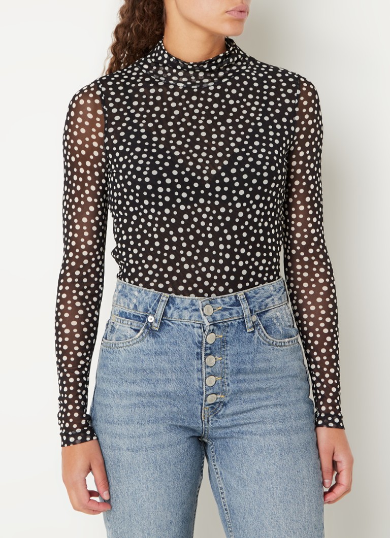 Whistles - Semi-transparante top van mesh met stippenprint - Zwart