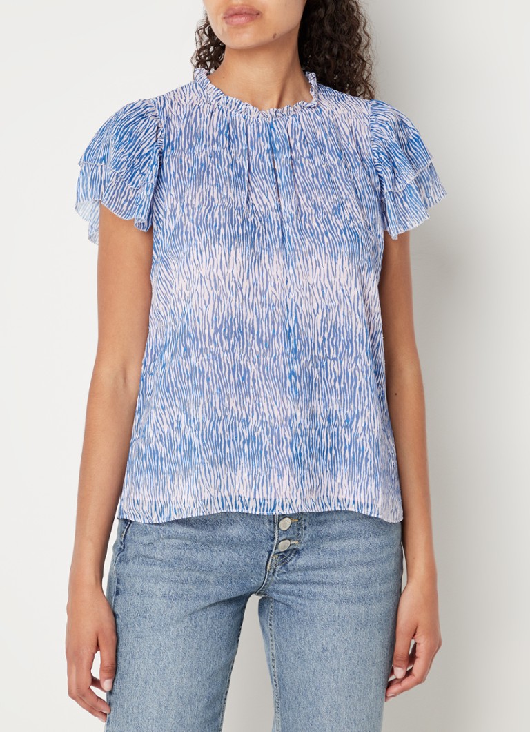 Whistles Tiger Dobby top met keyhole en print • Blauw • de Bijenkorf