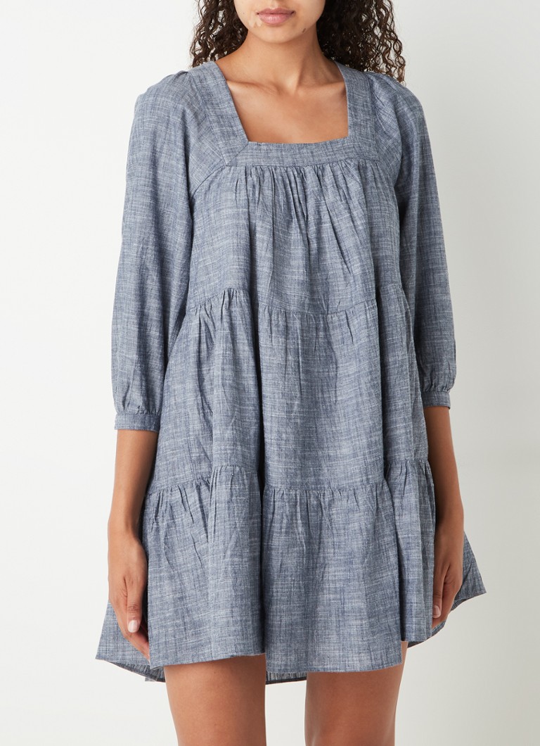 Whistles Tilly gelaagde mini jurk van chambray • Indigo • de Bijenkorf