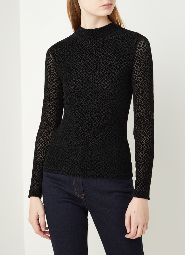 Whistles - Top van mesh met giraffe print van fluweel - Zwart